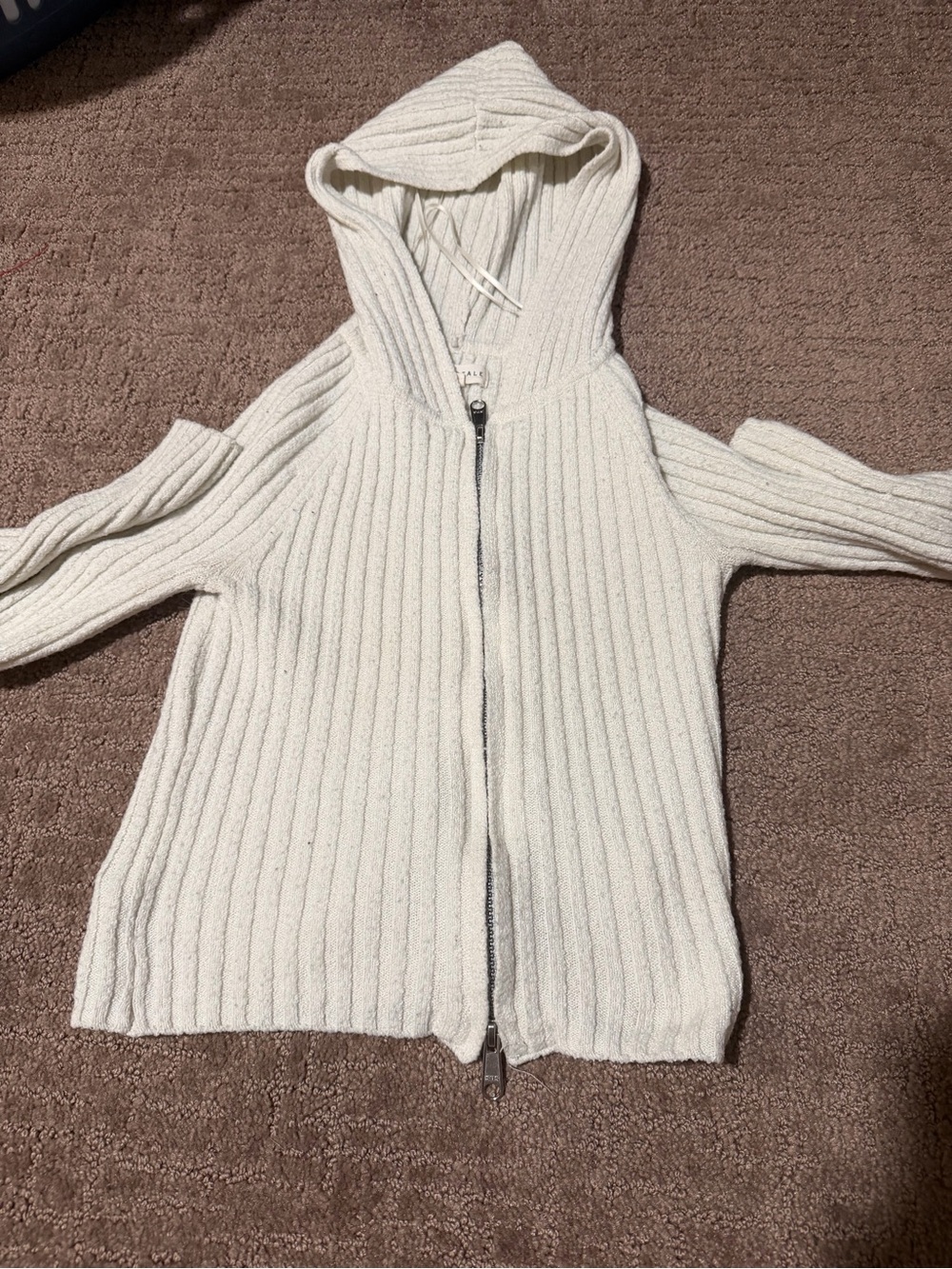 Aeropostale Y2K Cream Ribbed Knit Zip-Up Hoodie XS